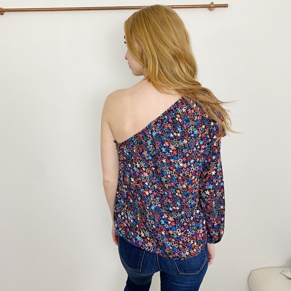 J. Crew Kaleidoscope Star Print one Shoulder Blouse Size 8 - Picture 2 of 4